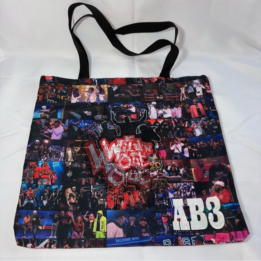 Wild N Out Colorful Graphic Rhinestone Bling Tote Bag